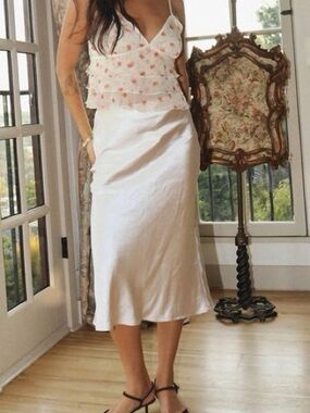 Bailey rose Cream Satin Slip Skirt midi